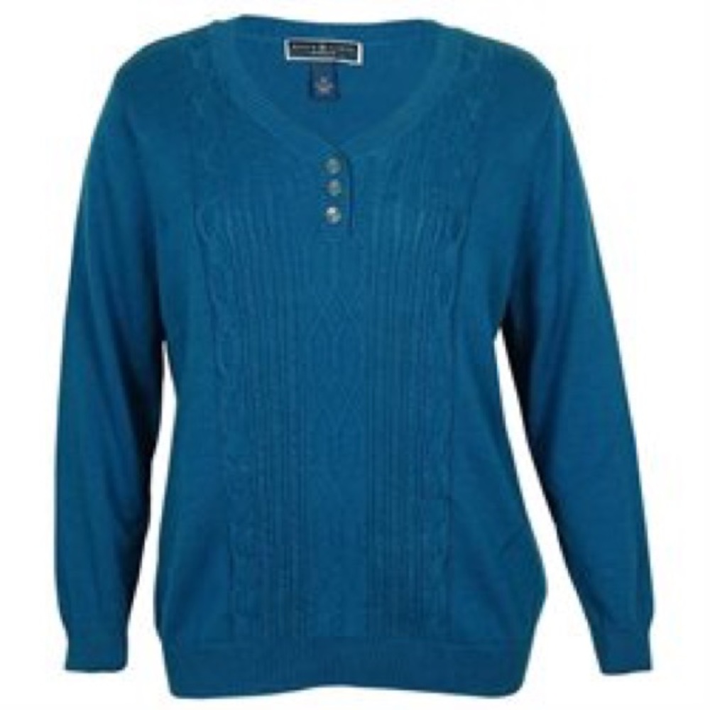 Karen Scott Teal V Neck Sweater